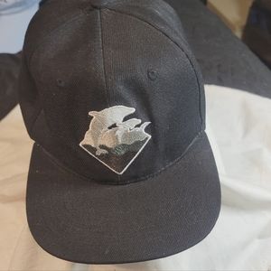 Pink + Dolphin snapback hat Grey on Black